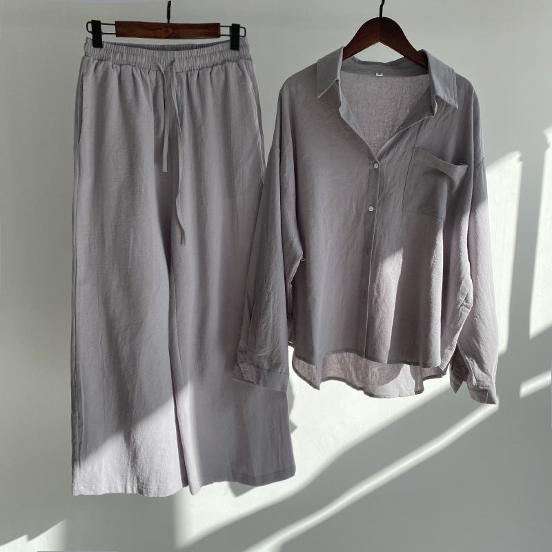 THÉA – Set di 2 pezzi in lino | Camicia & pantaloni larghi