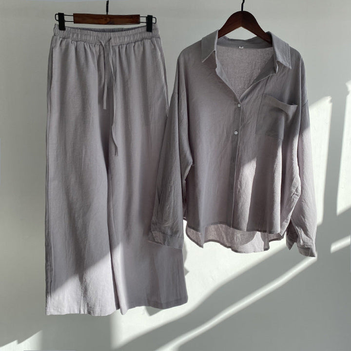 THÉA – Set di 2 pezzi in lino | Camicia & pantaloni larghi