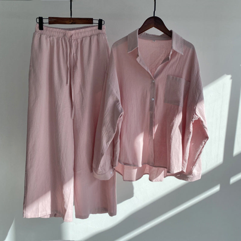 THÉA – Set di 2 pezzi in lino | Camicia & pantaloni larghi