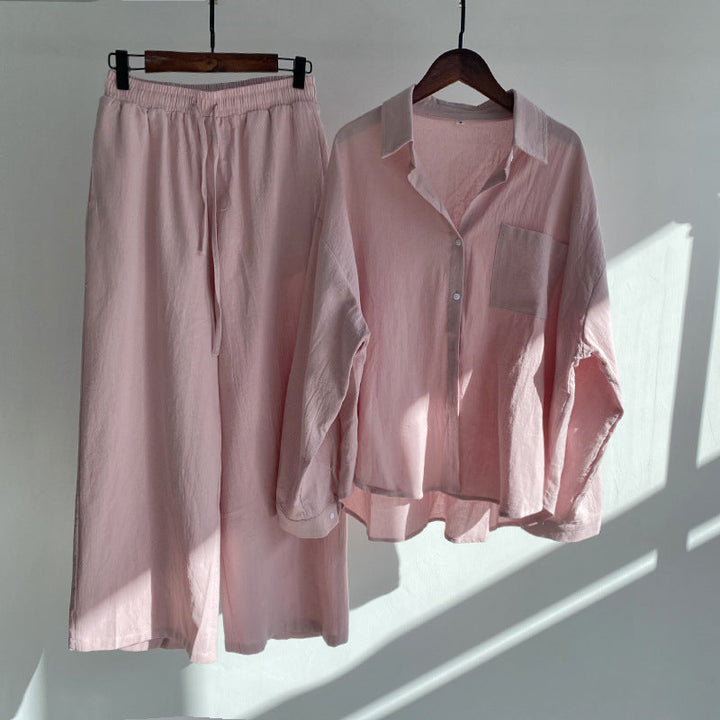 THÉA – Set di 2 pezzi in lino | Camicia & pantaloni larghi