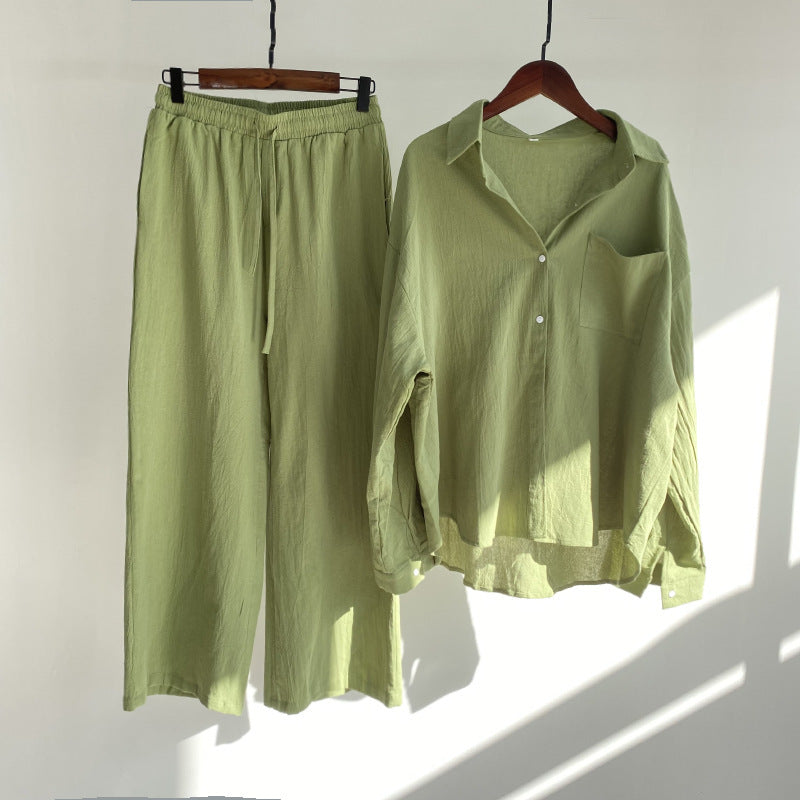 THÉA – Set di 2 pezzi in lino | Camicia & pantaloni larghi