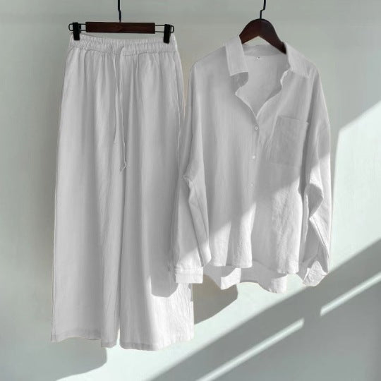 THÉA – Set di 2 pezzi in lino | Camicia & pantaloni larghi