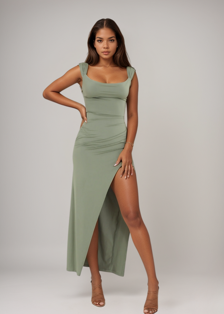 Claire™ | Abito aderente con spacco e arricciature