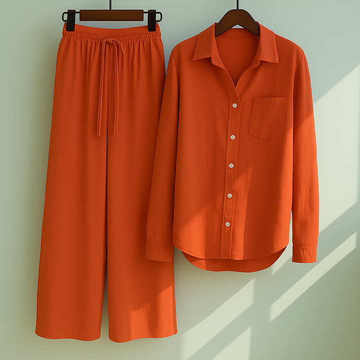 THÉA – Set di 2 pezzi in lino | Camicia & pantaloni larghi
