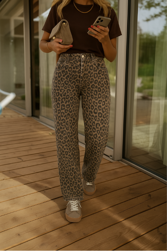 NADINE™ | PANTALONI A ZAMPA D'ELEFANTE LEOPARDATI