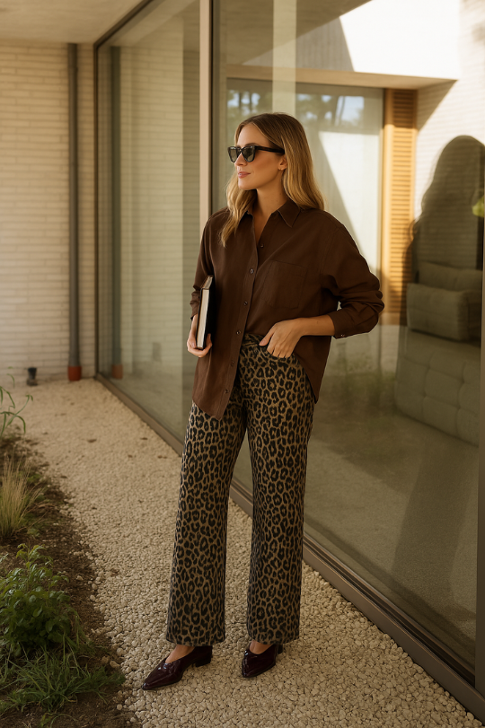 NADINE™ | PANTALONI A ZAMPA D'ELEFANTE LEOPARDATI