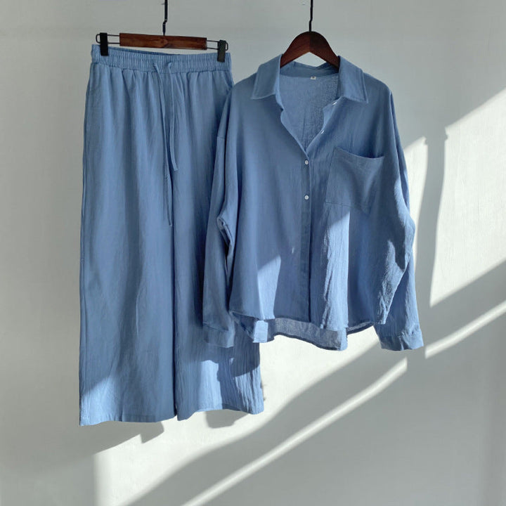 THÉA – Set di 2 pezzi in lino | Camicia & pantaloni larghi