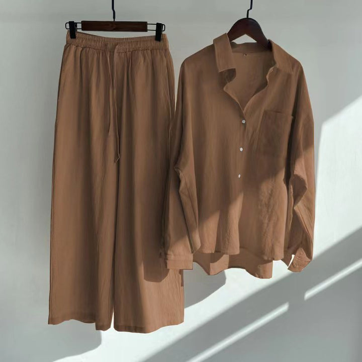THÉA – Set di 2 pezzi in lino | Camicia & pantaloni larghi