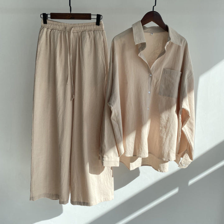 THÉA – Set di 2 pezzi in lino | Camicia & pantaloni larghi