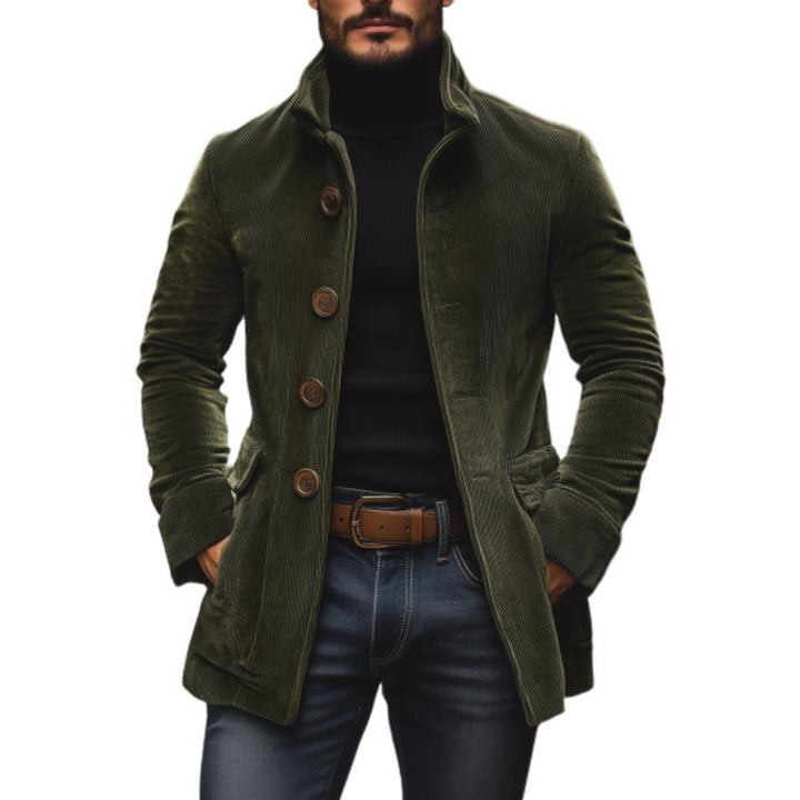 Cappotto Corto Slim in Velluto a Coste da Uomo con Collo Alto e Unico Petto 66901253M